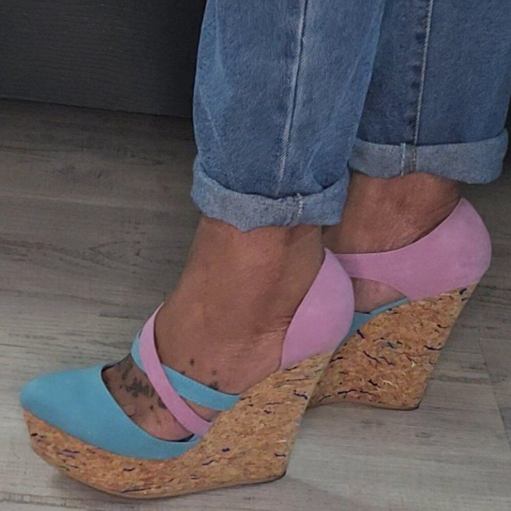 Unique Lavender/Turquoise Wedge Heels Size 8 - Picture 3 of 10